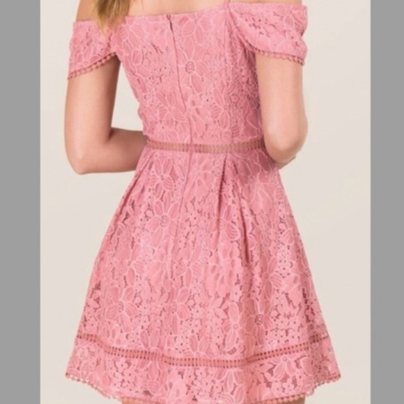 Francesca's Lace Cold Shoulder Pink Mini Dress - Picture 3 of 9